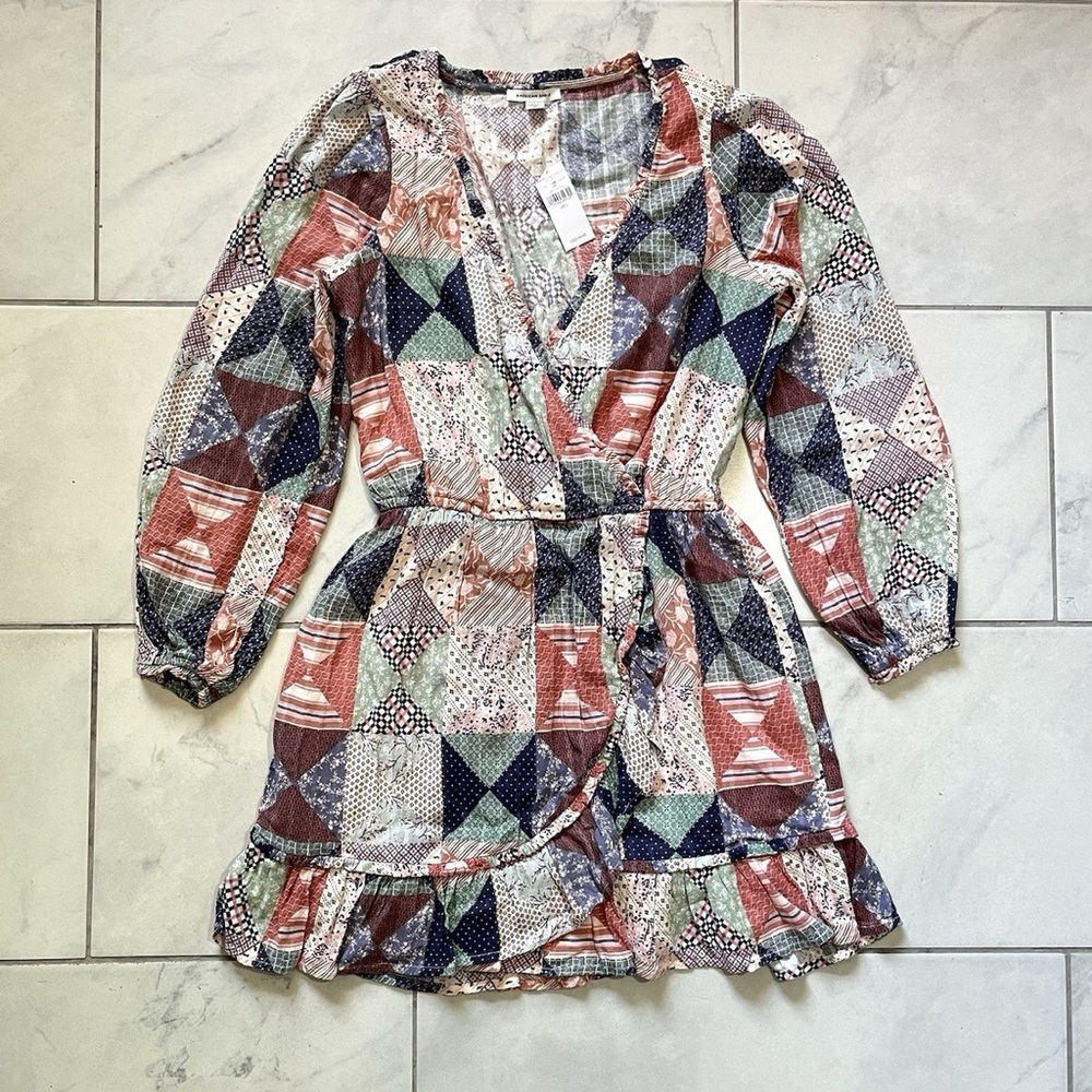 Patchwork V-Neck Wrap Dress
